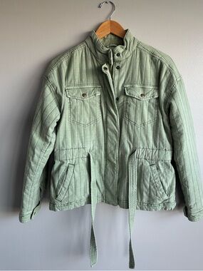 Gap Quilted Utility Belted Jacket Coat Women’s Size Small Green Dollar